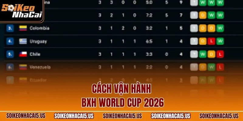 Cách vận hành BXH World Cup 2026